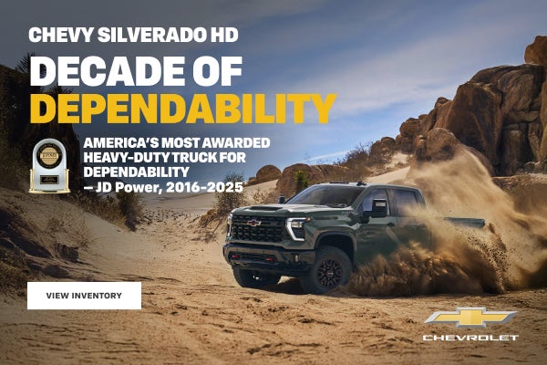 Chevy Silverado HD. DECADE OF DEPENDABILITY. AMERICA'S MOST AWARDED HEAVY-DUTY TRUCK FOR DEPENDA...